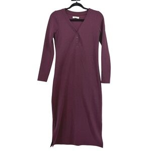 Madewell Henley Midi Dress Burgundy Plum Ribbed Knit Long Sleeve XXS‎